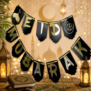 Premium Black & Gold English Lettering Paper Banner for Eid